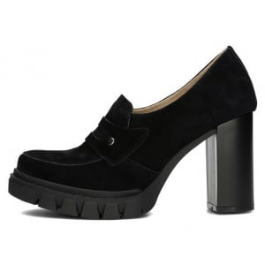 Pantofi dama Filippo DP4671-24-BK-Negru casual piele intoarsa cu toc negru