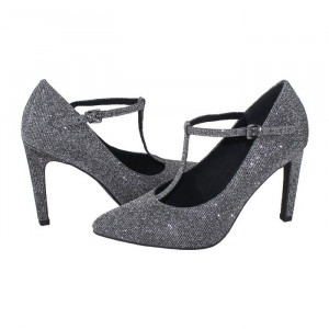 Pantofi dama Marco Tozzi 2-24401-27-297-Gri elegant textil cu toc gri