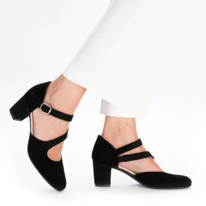 Pantofi dama Rieker 41080-00-Negru elegant piele intoarsa cu toc negru