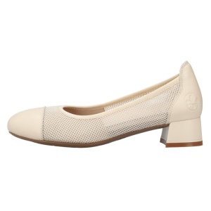 Pantofi dama, Rieker, 45065-80-Bej, elegant, piele naturala, perforati, cu toc, bej