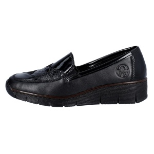 Pantofi dama, Rieker, 53785-00-Negru, casual, piele naturala, cu talpa joasa, negru