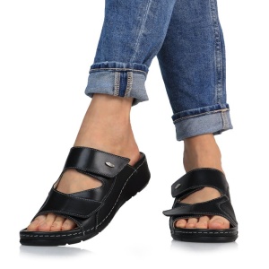 Papuci dama Batz Trudi-Negru casual piele naturala ortopedici cu platforma negru