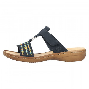 Papuci dama, Rieker, 60867-14-Albastru-Inchis, casual, piele ecologica, cu talpa joasa, albastru inchis