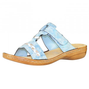 Papuci dama Rieker 60888-12-Albastru-Deschis casual piele ecologica cu talpa joasa albastru deschis