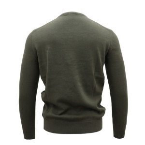 Pulover barbati LN23EWT020-Verde elegant bumbac slim fit cu guler anchior tricotat verde