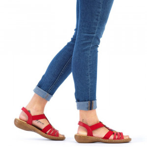 Sandale dama Rieker 60804-33-Rosu casual piele ecologica cu talpa joasa rosu