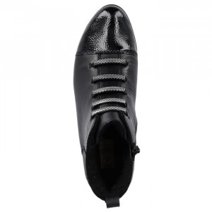 Botine dama Rieker 78655-00-Negru casual piele naturala imblanite cu toc negru