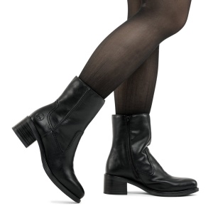 Cizme dama Rieker 74170-00-Negru casual piele ecologica scurte cu toc negru