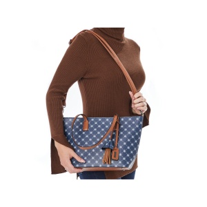 Geanta dama Rieker H1305-14-Albastru de umar de mana piele ecologica casual cu aplicatie florala albastru