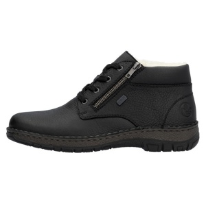Ghete barbati, Rieker, 05108-00-Negru, casual, piele naturala, impermeabil, imblanite, cu talpa joasa, negru