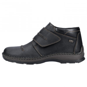 Ghete barbati, Rieker, 05367-00-Negru, casual, piele naturala, impermeabil, imblanite, cu talpa joasa, negru