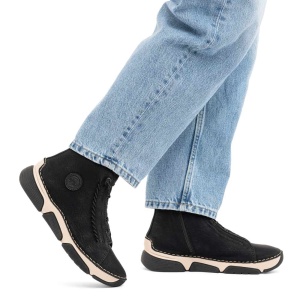 Ghete dama Rieker 45912-00-Negru casual piele ecologica imblanite cu talpa joasa negru