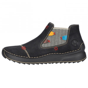 Ghete dama Rieker 51592-00-Negru casual piele ecologica cu talpa joasa negru