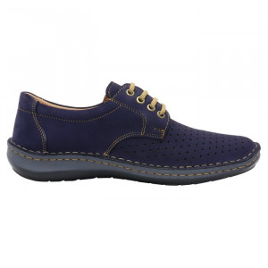 Pantofi barbati Otter OT9554-42-2-Albastru-Inchis casual piele naturala perforati cu talpa joasa albastru inchis