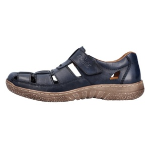 Pantofi barbati, Rieker, 03578-14-Albastru-Inchis, casual, piele naturala, perforati, cu talpa joasa, albastru inchis