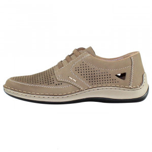 Pantofi barbati, Rieker, 05259-64-Bej, casual, piele naturala, perforati, cu talpa joasa, bej