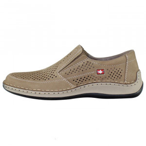 Pantofi barbati, Rieker, 05277-64-Bej, casual, piele naturala, perforati, cu talpa joasa, bej