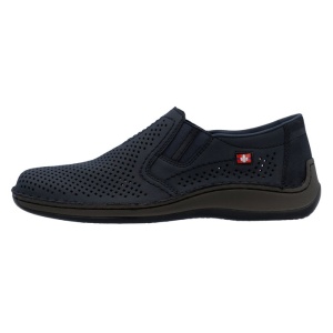 Pantofi barbati, Rieker, 05297-14-Albastru-Inchis, casual, piele naturala, perforati, cu talpa joasa, albastru inchis