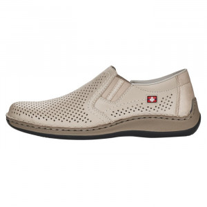 Pantofi barbati, Rieker, 05297-60-Bej, casual, piele naturala, perforati, cu talpa joasa, bej