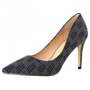Pantofi dama Azarey 459D720-Negru elegant textil cu toc negru