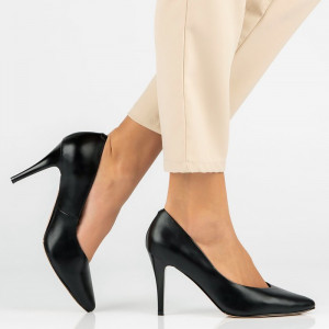 Pantofi dama Filippo DP4428-23-BK-Negru elegant piele naturala cu toc negru