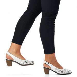 Pantofi dama Rieker 40981-80-Alb casual piele naturala cu toc alb