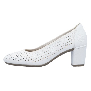 Pantofi dama, Rieker, 41057-80-Alb, casual, piele ecologica, perforati, cu toc, alb