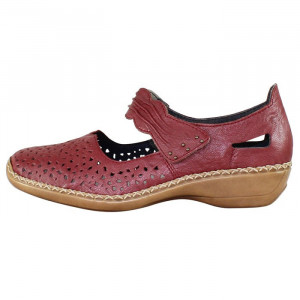 Pantofi dama Rieker 41399-35-Bordo casual piele naturala cu talpa joasa bordo