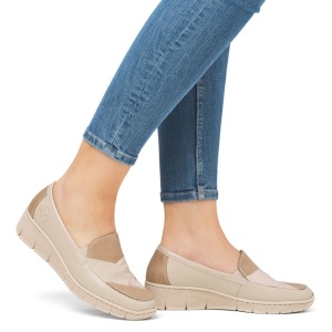 Pantofi dama Rieker 53785-60-Bej casual piele naturala cu talpa joasa bej
