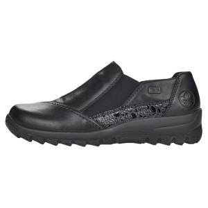 Pantofi dama Rieker L7178-00-Negru casual piele naturala impermeabil cu talpa joasa negru