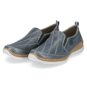 Pantofi dama Rieker N4274-12-Albastru casual piele naturala cu talpa joasa albastru