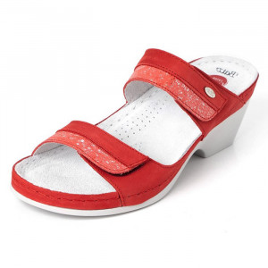 Papuci dama Batz Laura-Rosu casual piele naturala ortopedici cu toc rosu
