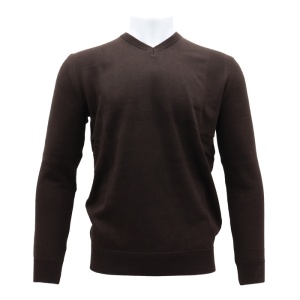 Pulover barbati, LN23EWT020-Maro, elegant, bumbac, slim fit, cu guler anchior, tricotat, maro
