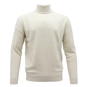 Pulover barbati, LN23EWT050-Bej, elegant, bumbac, regular fit, cu guler inalt, tricotat, bej