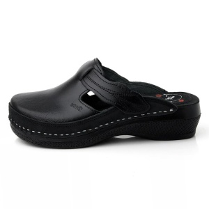 Saboti dama, Batz, Flower-Negru, casual, piele naturala, ortopedici, cu platforma, negru