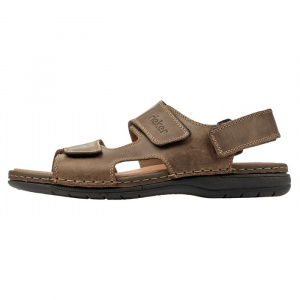 Sandale barbati, Rieker, 25558-25-Maro, casual, piele naturala, cu talpa joasa, maro