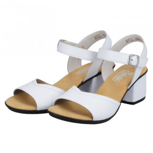 Sandale dama Rieker 64650-80-Alb casual piele naturala cu toc alb