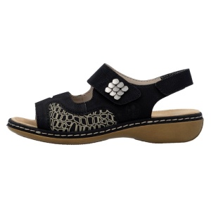 Sandale dama, Rieker, 65989-01-Negru, casual, piele ecologica, cu talpa joasa, negru