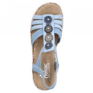 Sandale dama Rieker V39G9-10-Albastru-Deschis casual piele ecologica cu platforma albastru deschis
