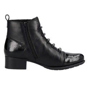 Botine dama Rieker 78655-00-Negru casual piele naturala imblanite cu toc negru