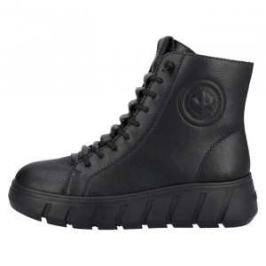 Ghete dama, Rieker, Y3550-00-Negru, casual, piele naturala, imblanite, cu talpa joasa, negru