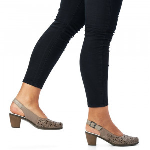 Pantofi dama Rieker 40981-64-Bej casual piele naturala cu toc bej