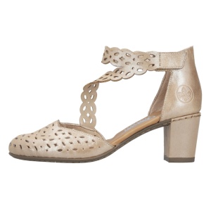 Pantofi dama, Rieker, 41055-62-Bej, elegant, piele ecologica, stralucitor, perforati, cu toc, bej