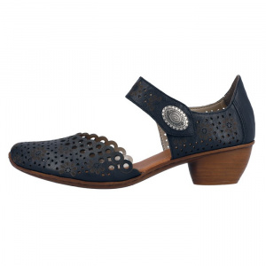 Pantofi dama, Rieker, 43753-14-Albastru-Inchis, casual, piele naturala, perforati, cu toc, albastru inchis