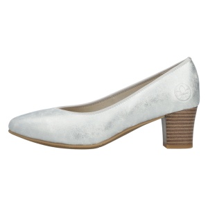 Pantofi dama, Rieker, 44650-90-Argintiu, casual, piele ecologica, cu toc, argintiu