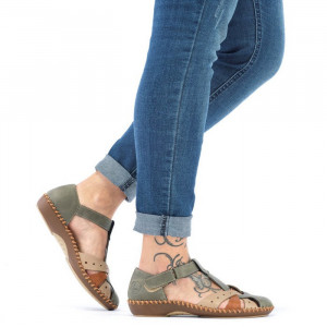 Pantofi dama Rieker M1655-54-Verde casual piele ecologica cu talpa joasa verde