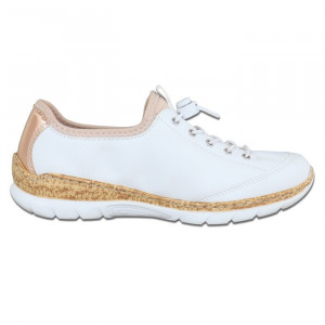 Pantofi dama Rieker N42G8-80-Alb casual piele ecologica cu talpa joasa alb
