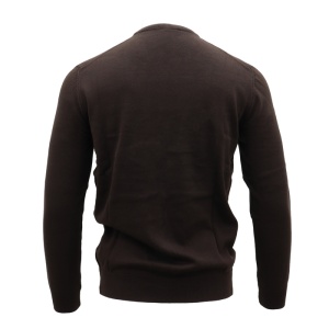 Pulover barbati LN23EWT020-Maro elegant bumbac slim fit cu guler anchior tricotat maro