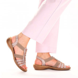 Sandale dama Rieker 60818-31-Roz casual sintetic cu talpa joasa roz