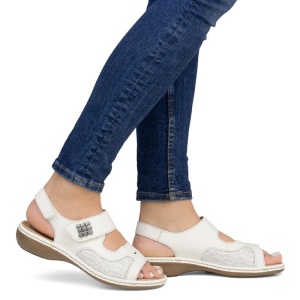 Sandale dama Rieker 65989-82-Alb casual piele ecologica cu talpa joasa alb